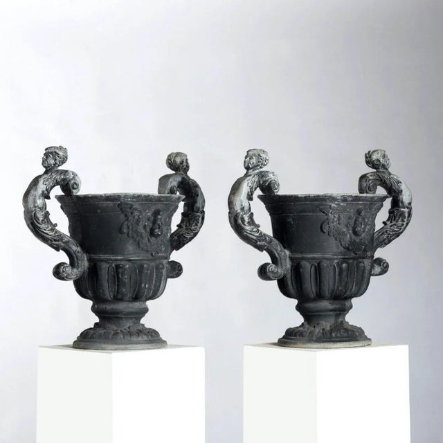 1960s Pair of English Lead Urns For Sale - Image 5 of 12