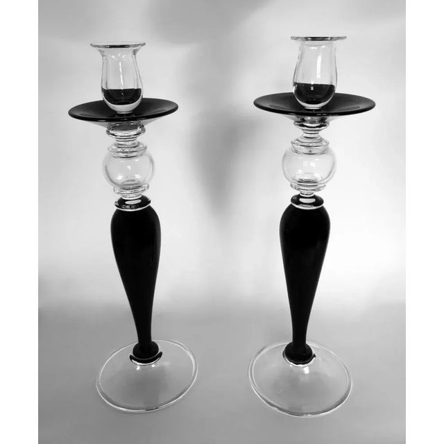 Art Deco Italian Black Crystal Candlesticks, 1985, Set of 2 For Sale - Image 13 of 13