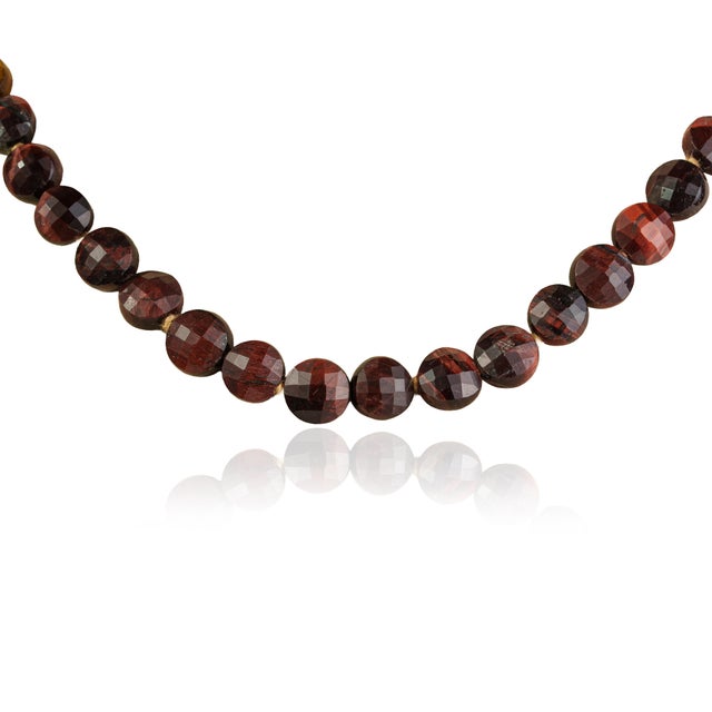 Early 21st Century Boho Chic Faceted 124 Ct Red Tiger's Eye Bead Strand Necklace, 16.75 Inch For Sale - Image 5 of 14