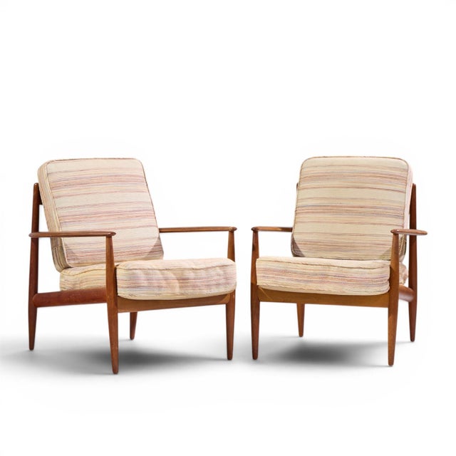 Grete Jalk for France and Sons Mid Century Danish Teak Lounge Chairs - Pair Each chair measures: 28.5 wide x 31.5 deep x...