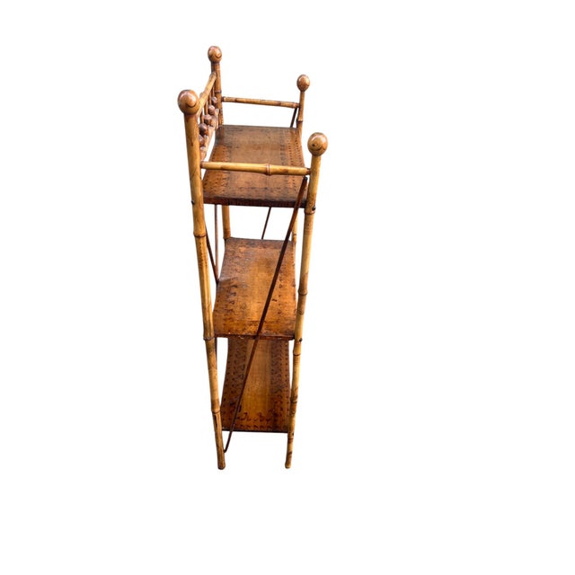 Brown Early 20th Century Victorian English Burnt Bamboo Bookshelf For Sale - Image 8 of 16