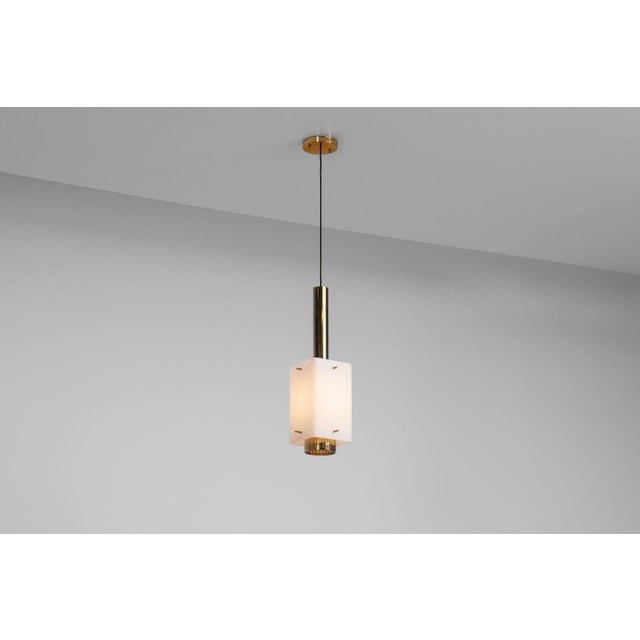 Metal Vintage Italian Pendant Lamp in Brass and Glass from Stilnovo, 1960s For Sale - Image 7 of 16