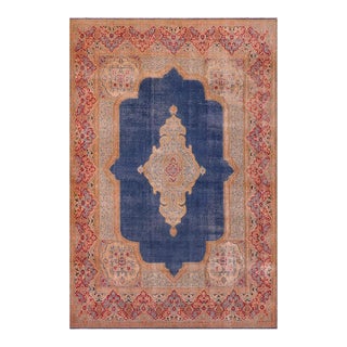 Shabby Chic 1990's Vintage Blue/Pink Wool Rug - 9'10'' X 13'9'' For Sale