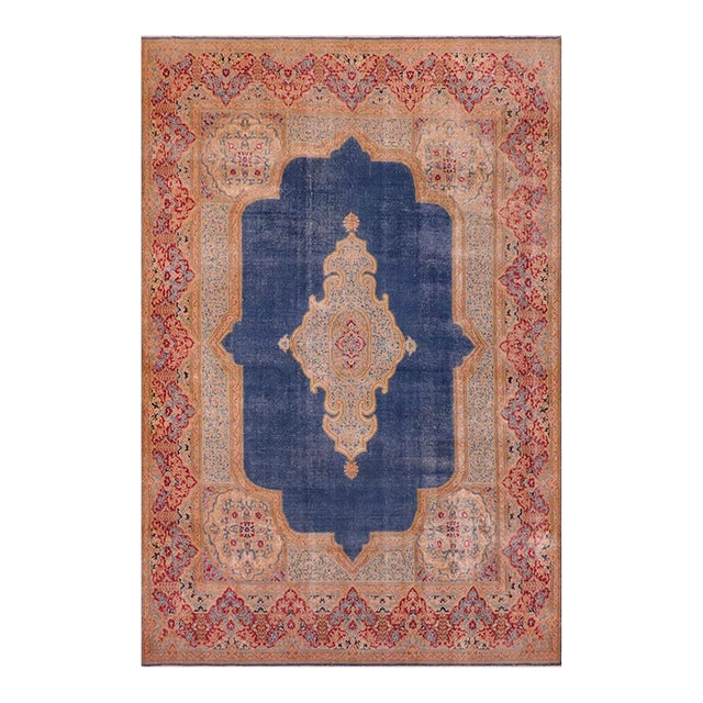 Shabby Chic 1990's Vintage Blue/Pink Wool Rug - 9'10'' X 13'9'' For Sale