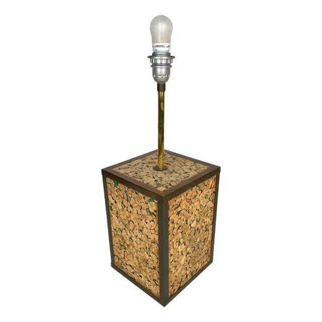 Cork & Brass Table Lamp, Italy, 1970s For Sale