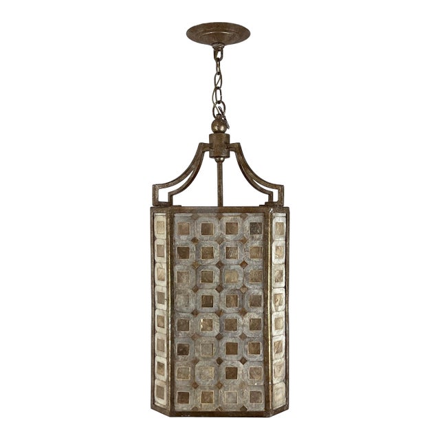 Vintage Capiz Shell Mosaic Curery & Company Lantern, Unmrked For Sale