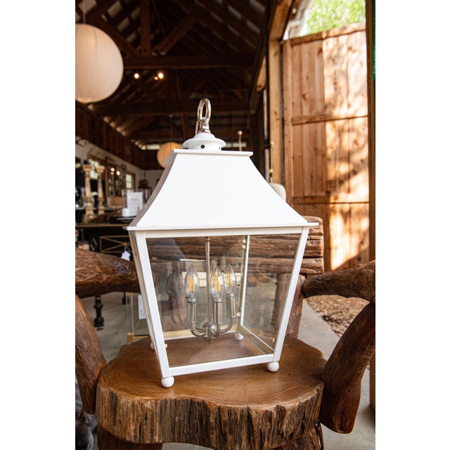 Urban Electric Brand Custom White Lantern With Clear Glass and Yellow Interior For Sale - Image 12 of 12