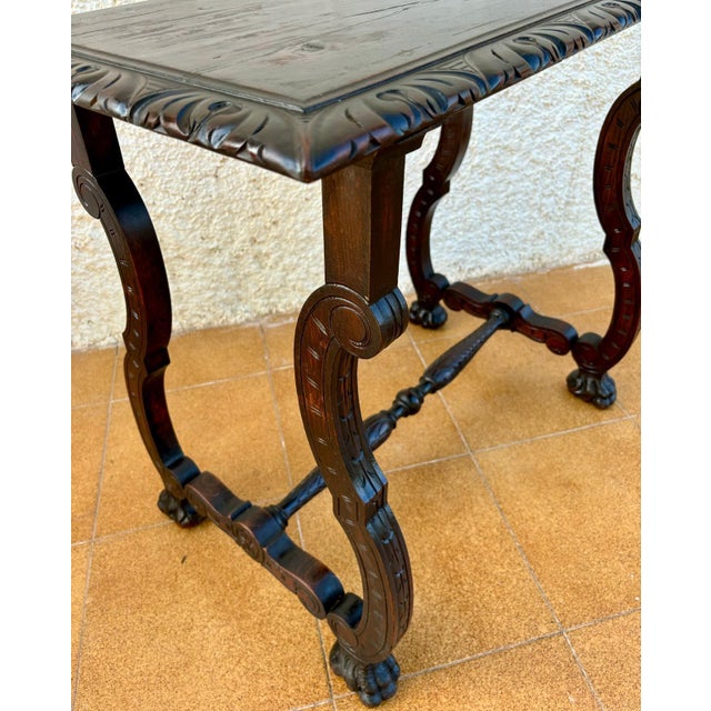 Early 19th Century Baroque Spanish Side Table with Lyre Legs and Marquetry Top For Sale - Image 4 of 18