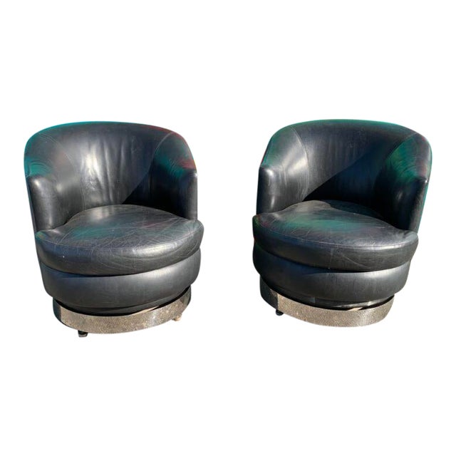 A. Rudin Leather Swivel Tilt Back Lounge Chairs | Chairish