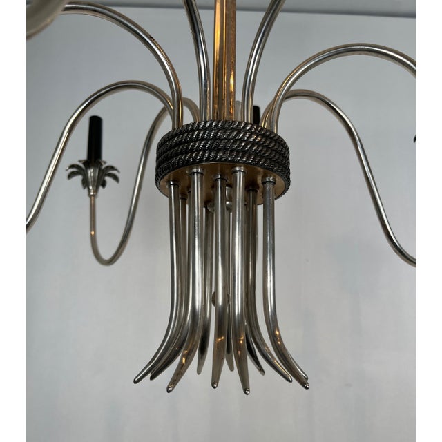 1940s Neoclassical style silver metal chandelier by Maison Charles For Sale - Image 10 of 12