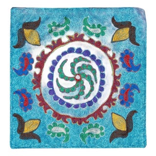 15"x16" Silk Embroidery Cushion Cover. Blue Pillowcase. Needlework Lace Pillow For Sale