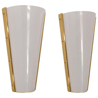 1970s Italian Sconces Brass Plexiglass Stilux Style Wall Lights - Pair For Sale