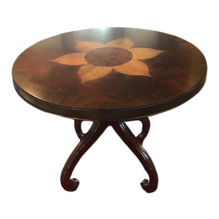 Traditional Mahogany Round Foyer Pedestal Table With Intricate Inlaid Wood For Sale