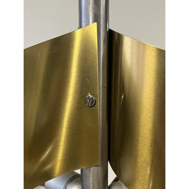 Gold Italian Floor Lamp in Brushed Steel with Brass Top, 1970s For Sale - Image 8 of 14