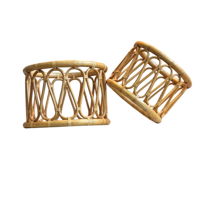 1970s Rattan Bamboo Plant Stand Base Set of 2 Decor For Sale - Image 4 of 16