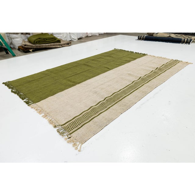 Modern Color-Blocked Kilim: Sage & Cream Flatweave Wool Area Rug 8x12 For Sale - Image 10 of 11