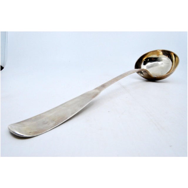 Smooth Silver Soup Ladle with Grooves on the Handle For Sale - Image 5 of 7