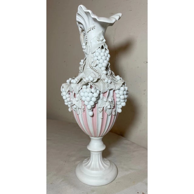 Antique English Handmade Bennington Pink Parian Porcelain Grape Vine Ewer Vase For Sale In New York - Image 6 of 14