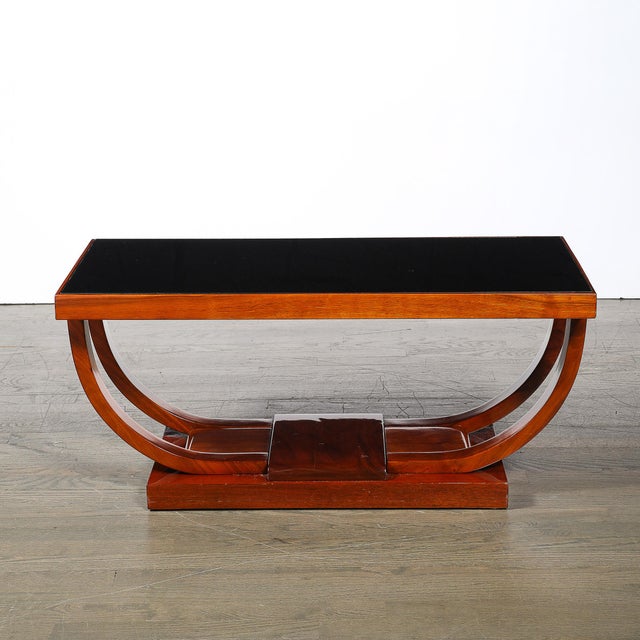 Art Deco Machine Age Walnut Cocktail Table W/ Inset Vitrolite Top by Modernage For Sale - Image 9 of 11