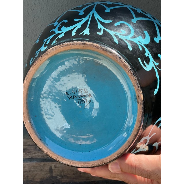 Cerulean Vintage Italian Glazed Ceramic Urn For Sale - Image 8 of 12