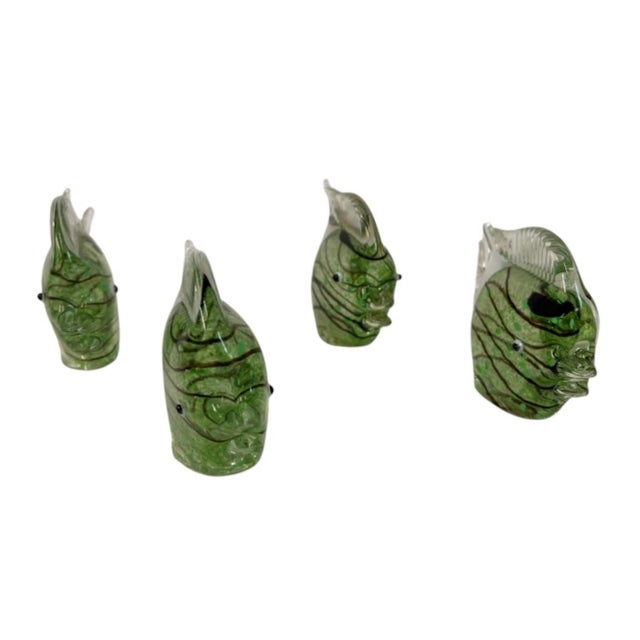 Italian Vintage Italian Hand-Blown Green Art Glass Fish Sculptures - Set of 4 For Sale - Image 3 of 12