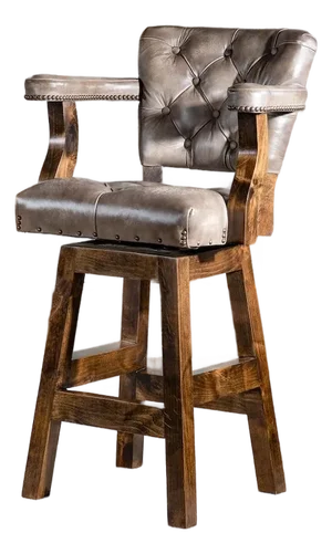 Chisum Slate Barstool | Leather | Tufted | Swivel | Modern Rustic | Arms | Grey | Taupe