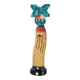 Rain Cloud Kachina Sculpture by Pedro Jimenez Iii, Blue Elk, Stone Inlay, 18" For Sale