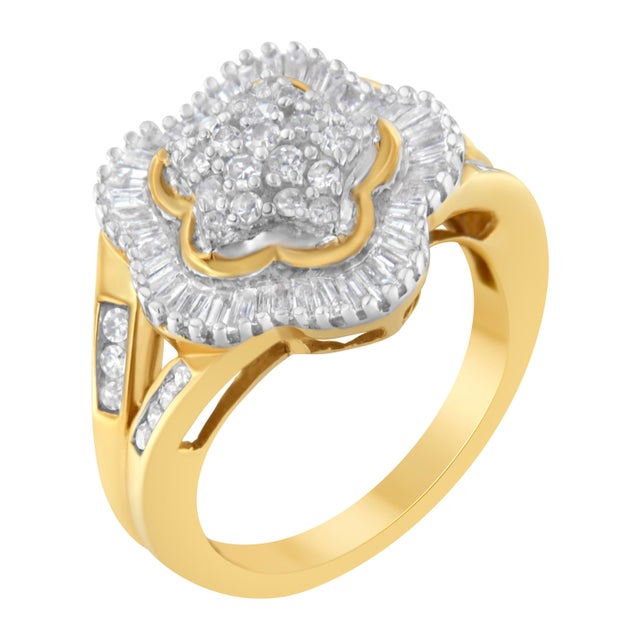 10KT Yellow Gold Round and Baguette Cut Diamond Ballerina Ring (1 cttw, I-J Color, SI1-SI2 Clarity) For Sale - Image 4 of 6