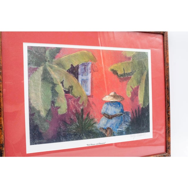Pair of Tropical Caribbean Paintings "Red House & Bananas" and a Village (Untitled) Signed For Sale - Image 16 of 18