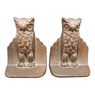 Vintage Bronze Owl Bookends- a Pair For Sale