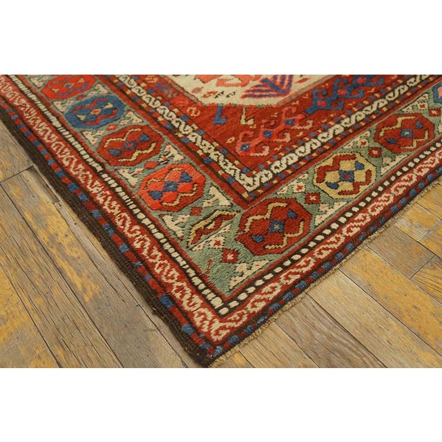 Exceptional Red Scarlet Color and Symmetrical Designs With Different Colors Antique Caucasian-Kazak Rug For Sale In New York - Image 6 of 6