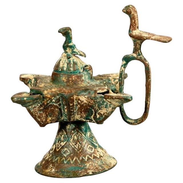 14th Century Islamic Copper Alloy Oil Lamp with Bird Handle For Sale - Image 9 of 9