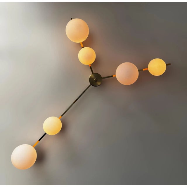 Not Yet Made - Made To Order Doppio Trio Polished Brass Matte White Globe Flush Mount by Fabio LTD For Sale - Image 5 of 5