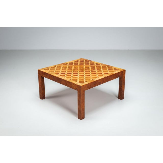 Mid-Century Modern Square Italian Coffee Table with Burl Wood Inlaid Parquetry Top, 1950s For Sale - Image 3 of 15