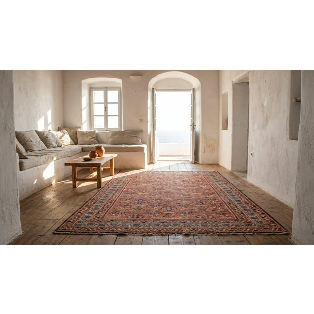 Raspberry Pink 1900s Pink Raspebery Geometric Antique s.w. Persian Afshar Rug 4'2" X 6' Handknotted Wool Carpet For Sale - Image 8 of 8