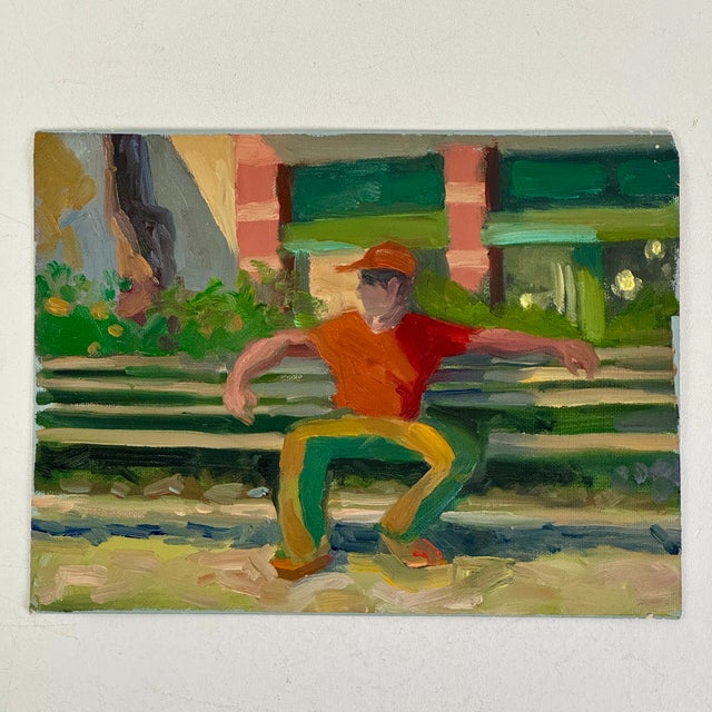 A bright and lively pair of original oil on canvas painting done in New York City. They depict sitters in the park....