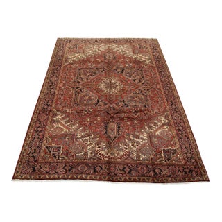 Heriz Rug 9’11” X 12’9” Red Wool Vintage Traditional Hand-Knotted Carpet For Sale