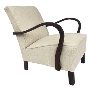 Art Deco Armchair in Lamb's Bouclé by J. Halabala, 1920s For Sale