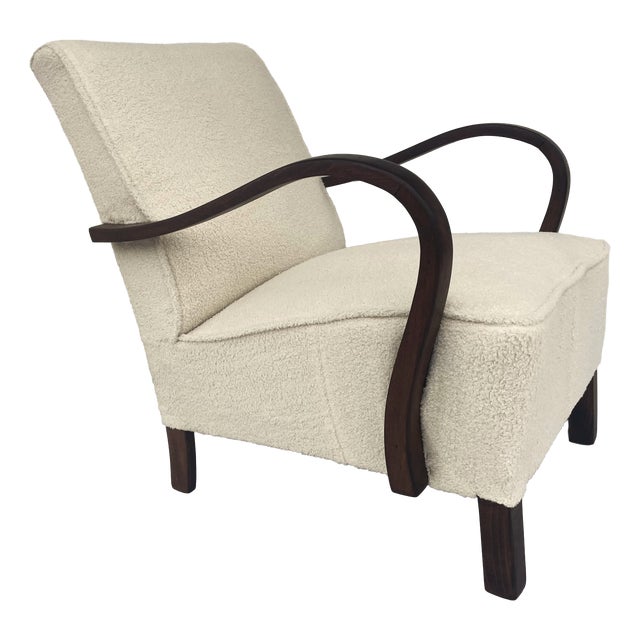 Art Deco Armchair in Lamb's Bouclé by J. Halabala, 1920s For Sale