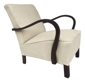 Art Deco Armchair in Lamb's Bouclé by J. Halabala, 1920s