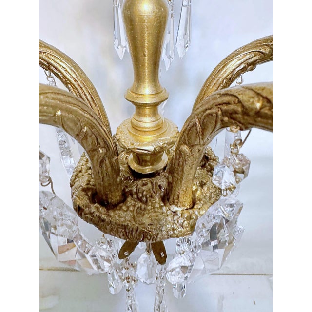 Vintage Brass Chandelier With Crystal Prisms For Sale - Image 9 of 12