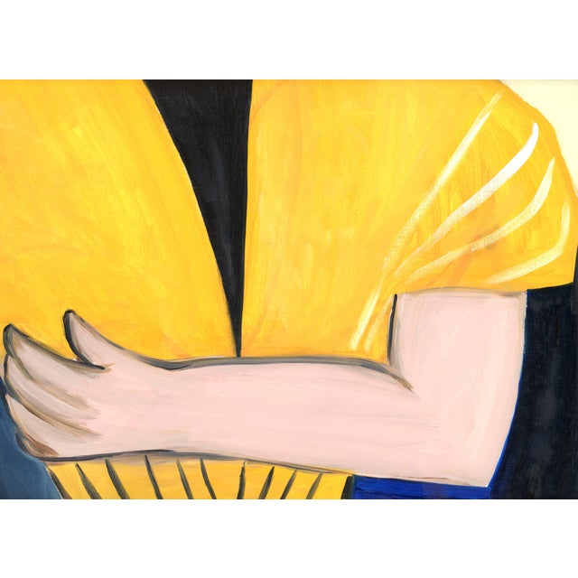 Yellow Shawl, Mid Century Modern Inspired Oil Portrait Painting by Alexandra Swistak For Sale - Image 4 of 7