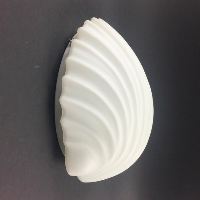 Glashütte Limburg Pair of Large Minimalist Shell-Shaped Opaline Glass Wall Lights/Sconces From Limburg, Germany, 1970s For Sale - Image 4 of 10
