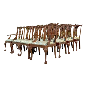 Vintage Regency Chippendale Carved Claw and Ball Dining Chairs - Set of 16