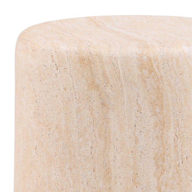 Contemporary Round Outdoor Faux Travertine Modern Side Table For Sale - Image 3 of 3