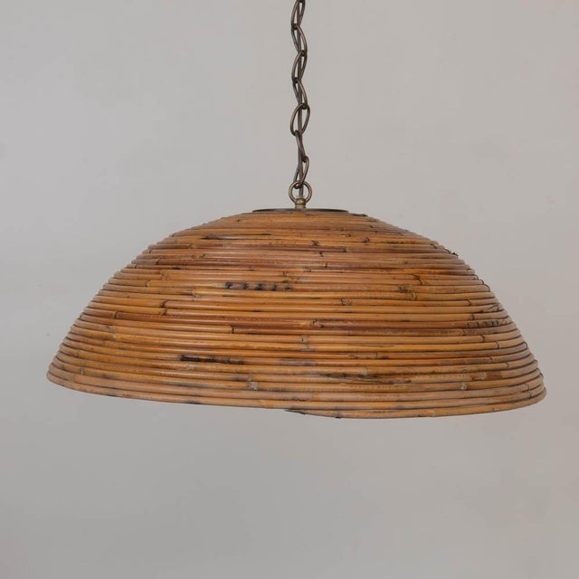 1960s Large Italian Rattan Dome Pendant Light For Sale - Image 9 of 13