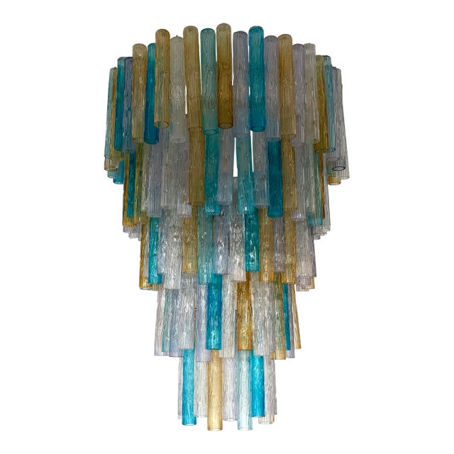 Cascade Chandelier Tube Murano Glass by Venini, Italy, 1960s For Sale