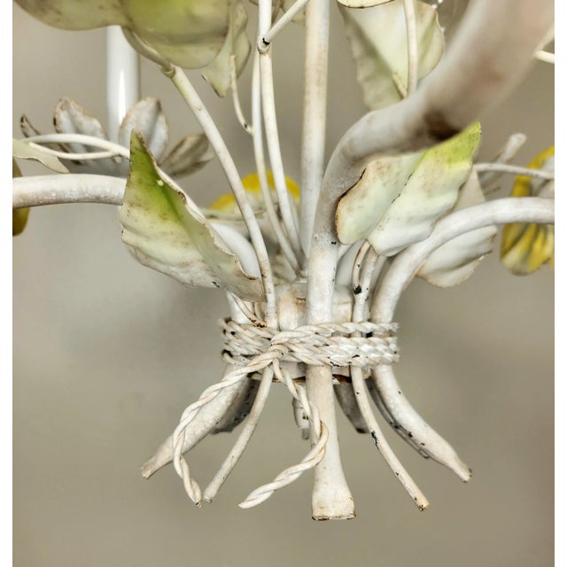 Shabby Chic Vintage Sunflower Tole Chandelier For Sale - Image 3 of 9