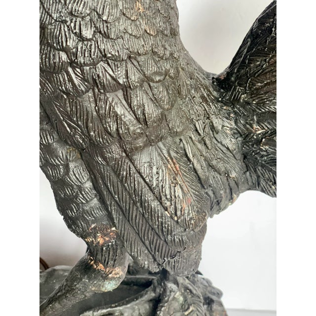 Early 21st Century Monumental Bronze Sculptural Rooster Table Lamp Mounted on a Custom Wood Base With Shade For Sale - Image 5 of 13