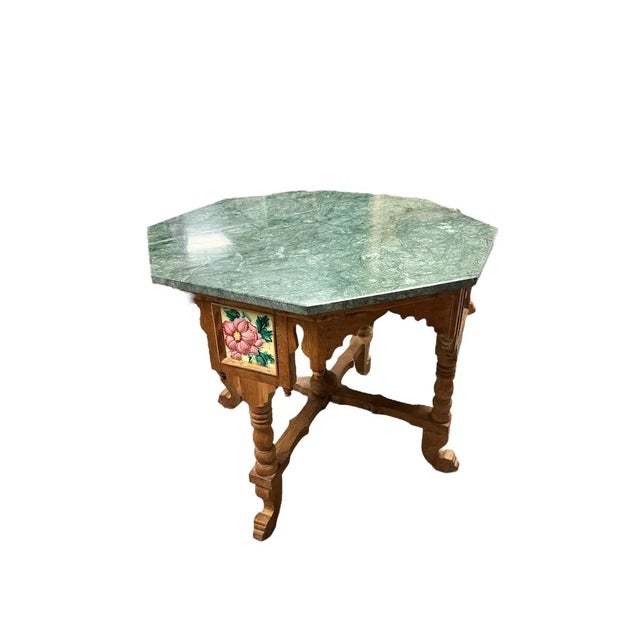 These are a very nice Pair 19th Century Victorian gothic octagonal walnut carved side tables with marble tops and four...